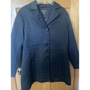 Weather Tamer Black Quilted Button Front Coat Womens XL Spring Fall Business